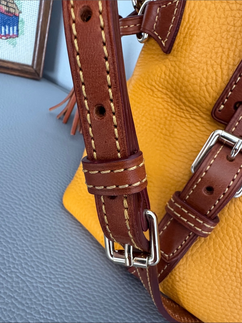 DOONEY & BOURKE CANARY YELLOW & BROWN TRIM PEBBLED LEATHER SATCHEL & COIN POUCH - Picture 11 of 16